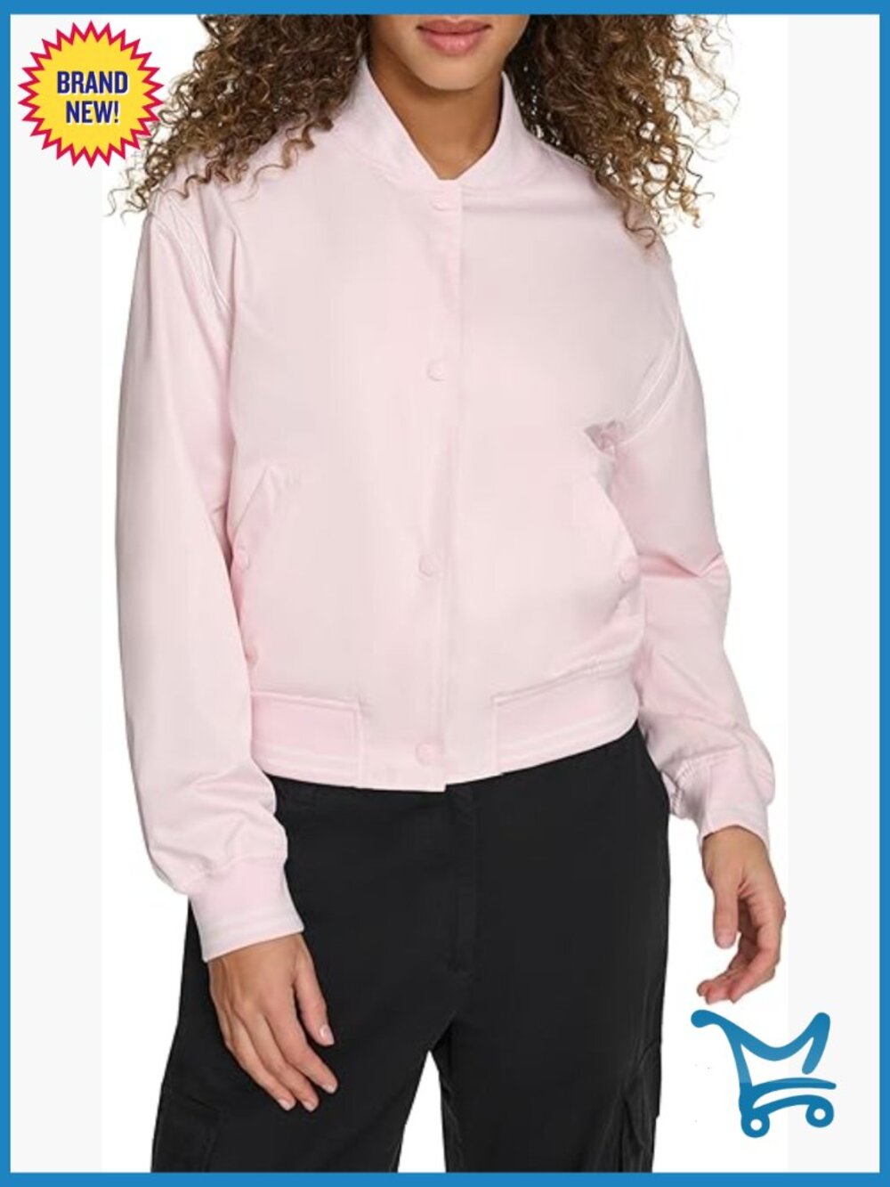 Cropped Varsity Bomber Jacket with Snap and Zipper Closure